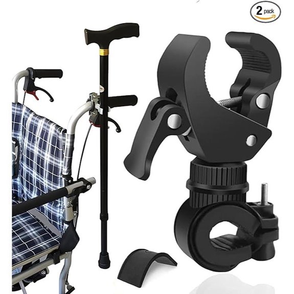 2Pcs Universal Cane Holder for Walker/Wheelchair 360° Rotatable Adjustable