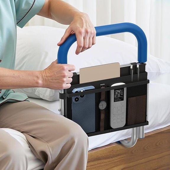 Height Adjustable Bed Rail for Elderly with Storage Organizer