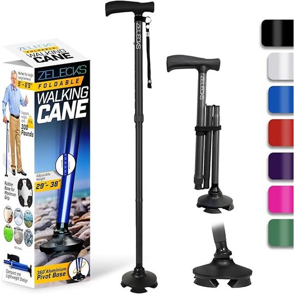 Self-Standing Adjustable Folding Cane with 360 Pivot Base