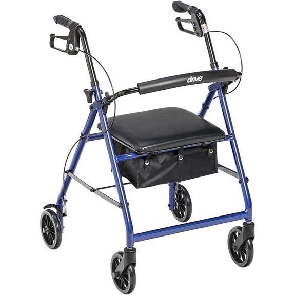 Drive Medical Aluminum Rollator Walker with Padded Seat (Blue)