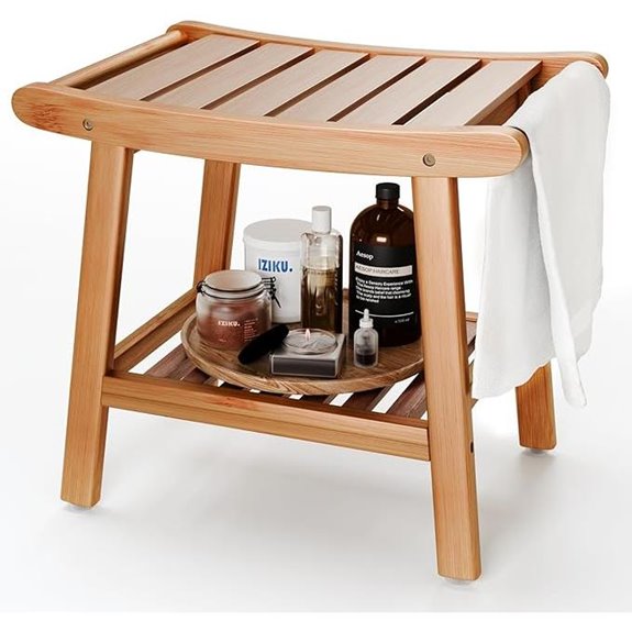Bamboo Shower Bench with Storage Shelf