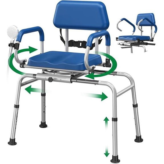 Sliding Shower Chair Tub Transfer Bench with Swivel Seat 350 lbs Blue