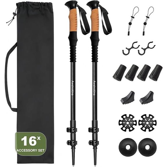 100% Carbon Fiber Hiking Trekking Poles with Cork Grips (2 Pcs)