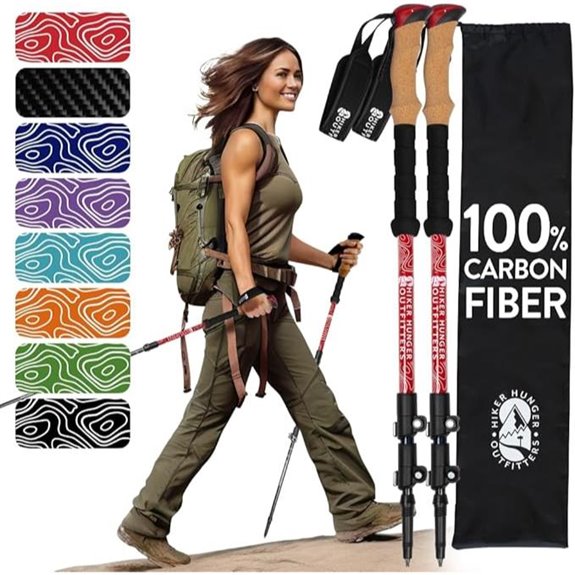 100% Carbon Fiber Trekking Poles with Cork Grips