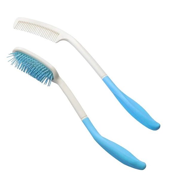 Kesywale Long Reach Comb and Brush Set for Elderly (Blue)