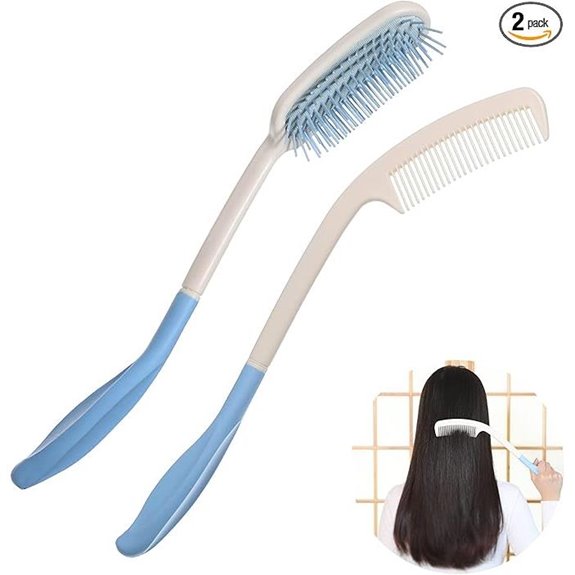 Fanwer Long Reach Handled Comb and Brush Set for Elderly/Disabled (2-Pack)