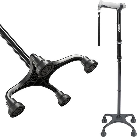 Rehand Quad Cane with Ergonomic Handle & 4-Prong Base