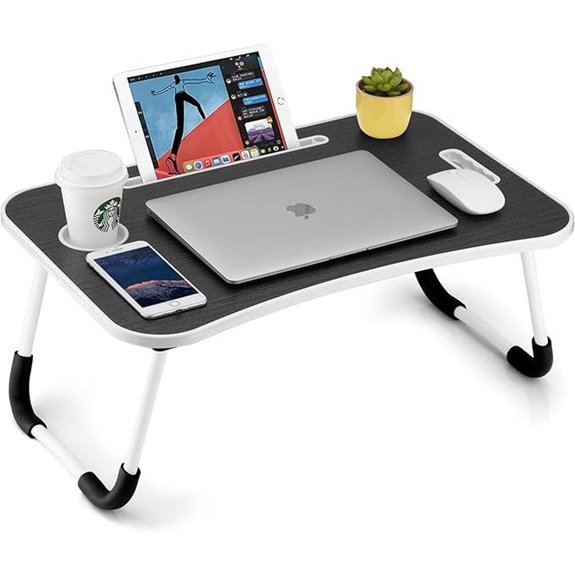 Foldable Laptop Table with Cup Holder & Tablet Slot (Black)