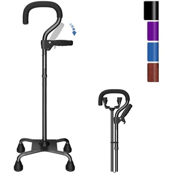 KingPavonini Folding Adjustable Quad Cane with Dual Handle