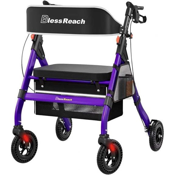 Heavy-Duty Aluminum Rollator Walker with Seat for Seniors (Purple)