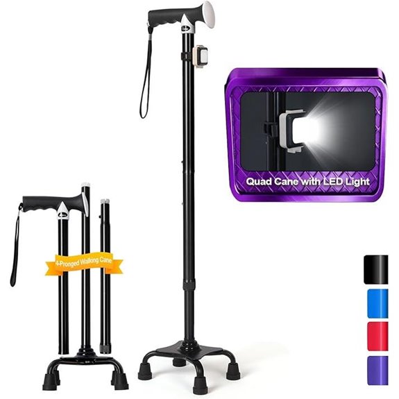 Quad Cane with LED Light & 4-Prong Base