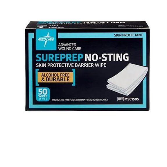Medline SurePrep No-Sting Skin Protective Barrier Wipes Pack of 50