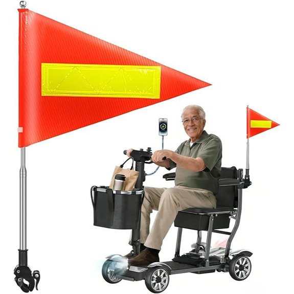 Orange Safety Flag with Retractable Pole for Mobility Devices