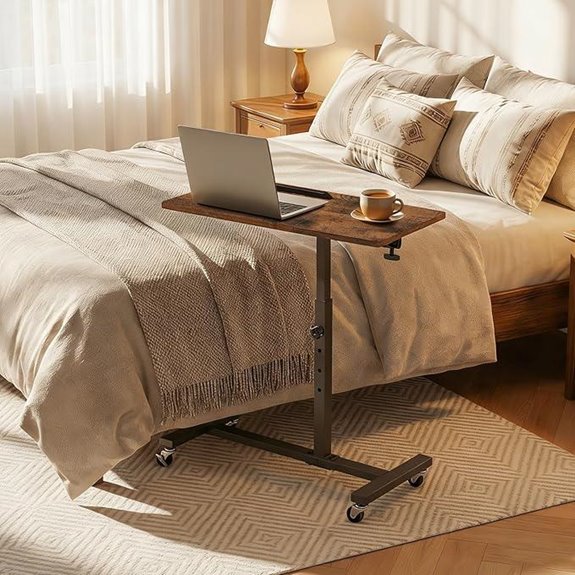 Overbed Table with Wheels Adjustable Height Rustic Brown ETHR6801