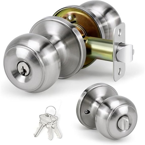 Keyed Entry Door Knob with Lock and Key (Satin Nickel)