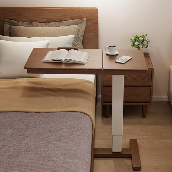 Solid Wood Overbed Table with Wheels (Walnut)