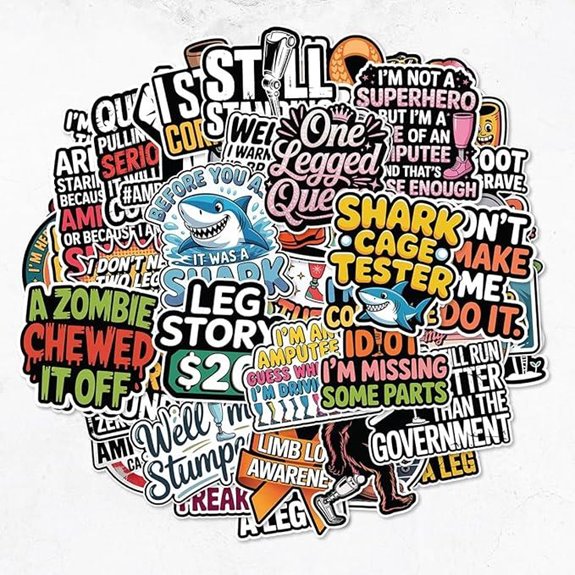 50 Pcs Leg Amputee Waterproof Vinyl Stickers Pack